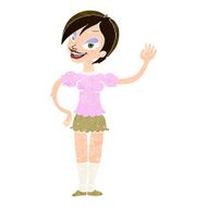 cartoon waving woman N128