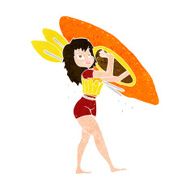 cartoon woman carrying canoe N9