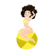 Cartoon Pin Up Girl Sitting On Ball N10