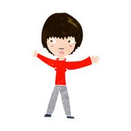 cartoon waving woman N129