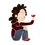 cartoon unhappy woman with glass of wine N10