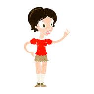 cartoon waving woman N130