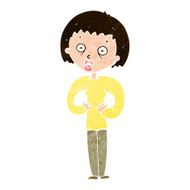 cartoon woman gesturing at self N26