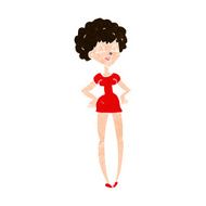 cartoon happy woman with hands on hips N17