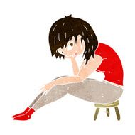 cartoon woman sitting on small stool N10