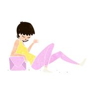 cartoon woman leaning on package box N10