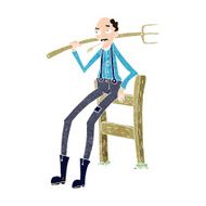 cartoon old farmer leaning on fence N8