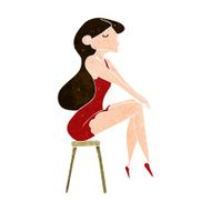 cartoon woman sitting on stool N20