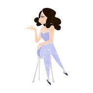 cartoon woman sitting on bar stool N18
