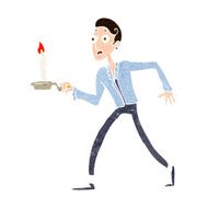 cartoon frightened man walking with candlestick N8