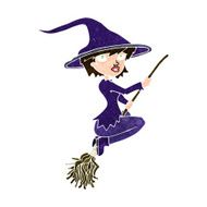cartoon witch riding broomstick N18