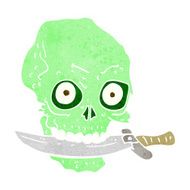 cartoon pirate skull with knife in teeth N9