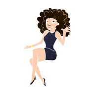 cartoon sitting woman waving N9