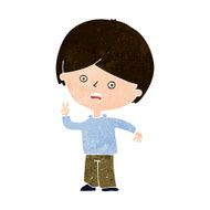 cartoon unhappy boy giving peace sign N9