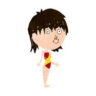 cartoon woman in swimsuit shrugging shoulders N9