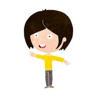 cartoon happy girl waving N9
