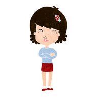 cartoon happy woman with folded arms N18