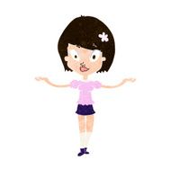 cartoon woman making balancing gesture N10