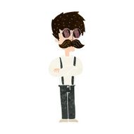 cartoon hipster man with mustache and spectacles N10