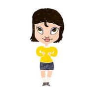 cartoon woman gesturing at self N28