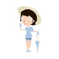 cartoon woman in summer hat waving N7