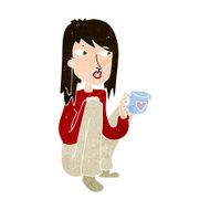 cartoon woman sitting with cup of coffee N10