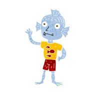 cartoon waving fish boy N9