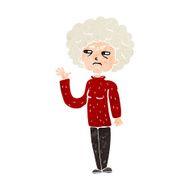 cartoon annoyed old woman waving N9