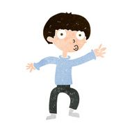 cartoon boy waving warning N10