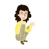 cartoon happy woman sitting and pointing N10