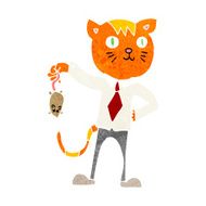 cartoon business cat with dead mouse N10