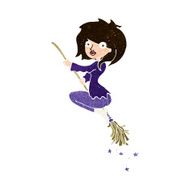 cartoon witch riding broomstick N19
