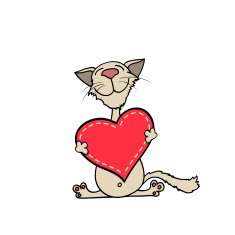 happy kitten hugging a red heart