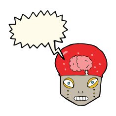 cartoon spooky robot head with speech bubble N12