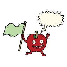 cartoon apple with flag speech bubble N12