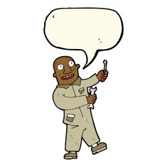 cartoon mechanic with speech bubble N11