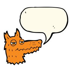 cartoon smug fox face with speech bubble N4