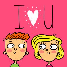 Cute doodle greeting card with happy couple