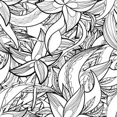 hand-drawn floral abstract seamless pattern monochrome background