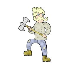 comic cartoon man with axe N2