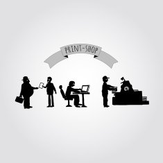 Silhouette print shop workers