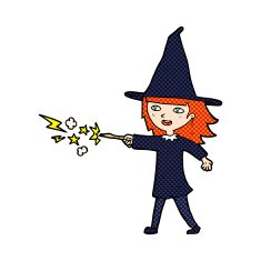 comic cartoon witch girl casting spell N6