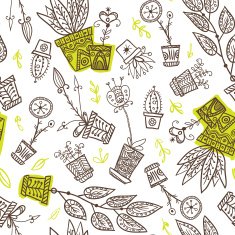 Houseplants in flowerpots seamless pattern