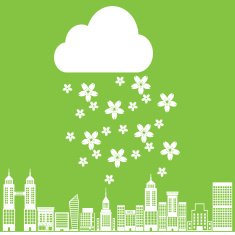 Flower rain Cloud on the city Vector