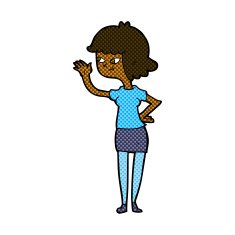 comic cartoon friendly girl waving N3