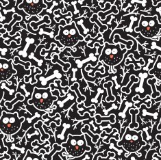 Owls and bones seamless pattern