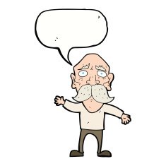 cartoon worried old man with speech bubble N24