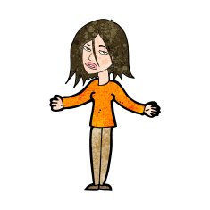 cartoon woman shrugging shoulders N382