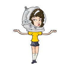 cartoon woman wearing space helmet N16