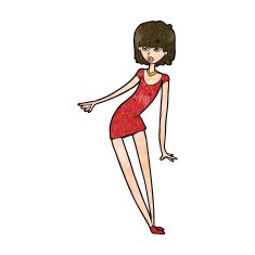cartoon woman in dress leaning N9